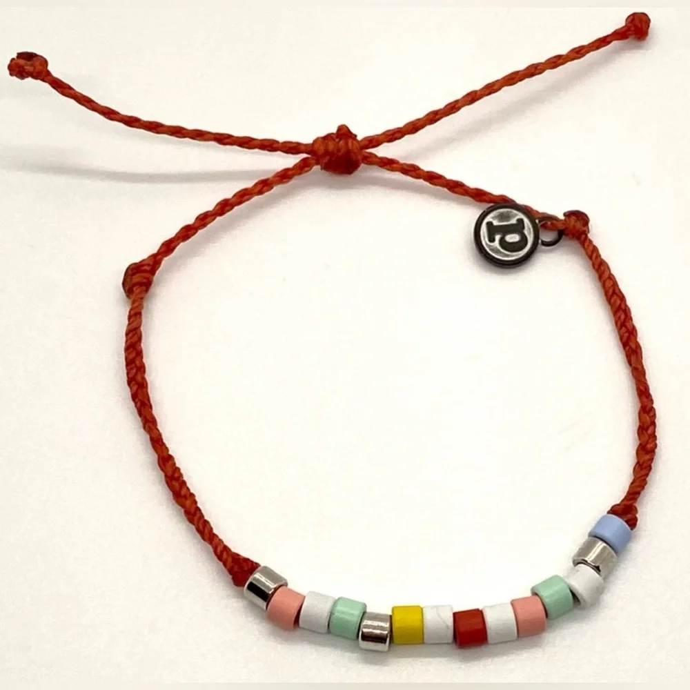 PuraVida Cream Red Braided Beaded Shell Charm String Bracelets Boho Y2K Festival